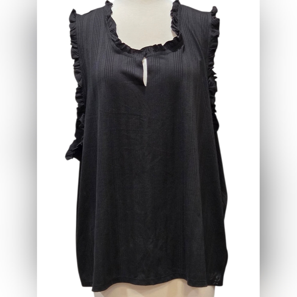 True Craft Black Ruffled Sleeve Tank Top